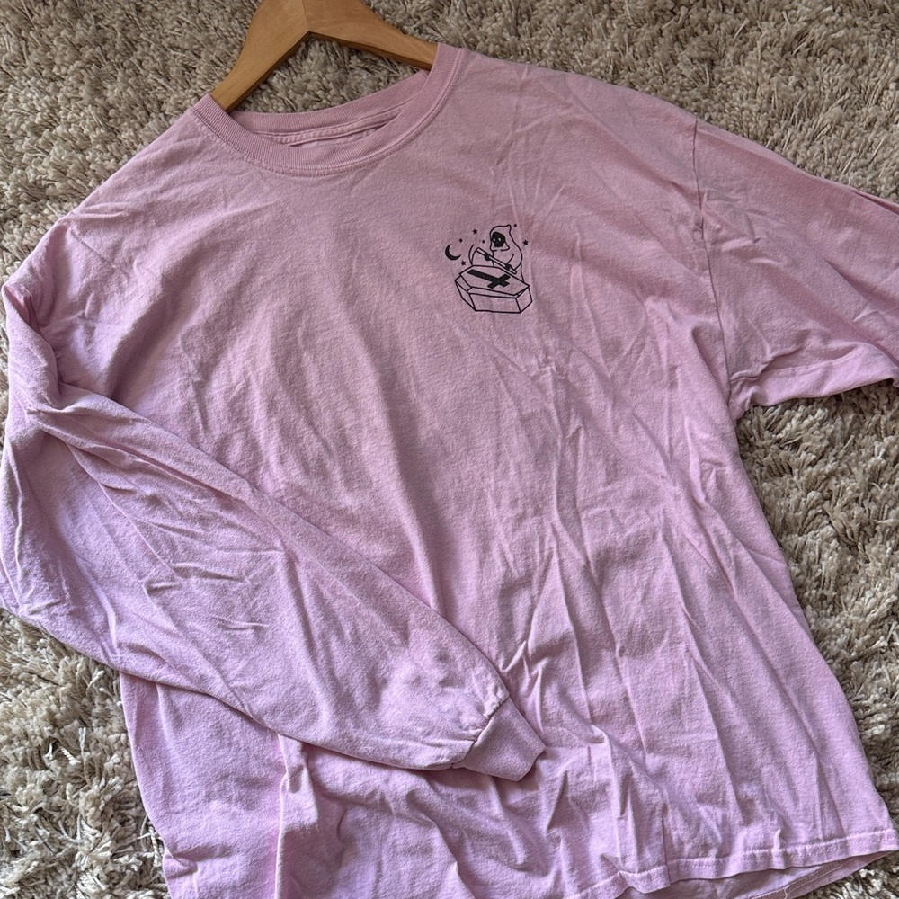 Pink Long Sleeve Grim Reaper Graphic Tee for Men